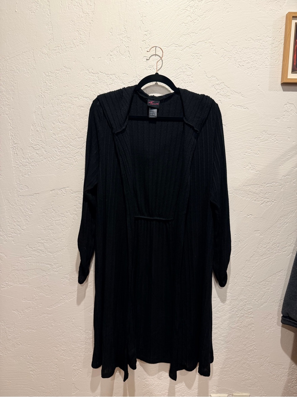 torrid Black Ribbed Long Sleeve Open Front Hooded Cardigan
